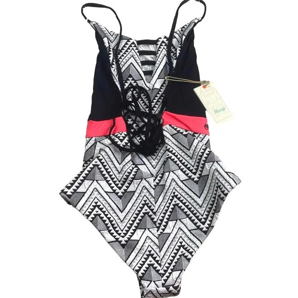NEW Maaji Women’s Size Small Black Orlov One Piece Reversible Bathing Suit - Picture 5 of 6